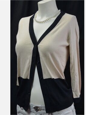kate spade Two-Tone V-Neck Cardigan - Beige & Black